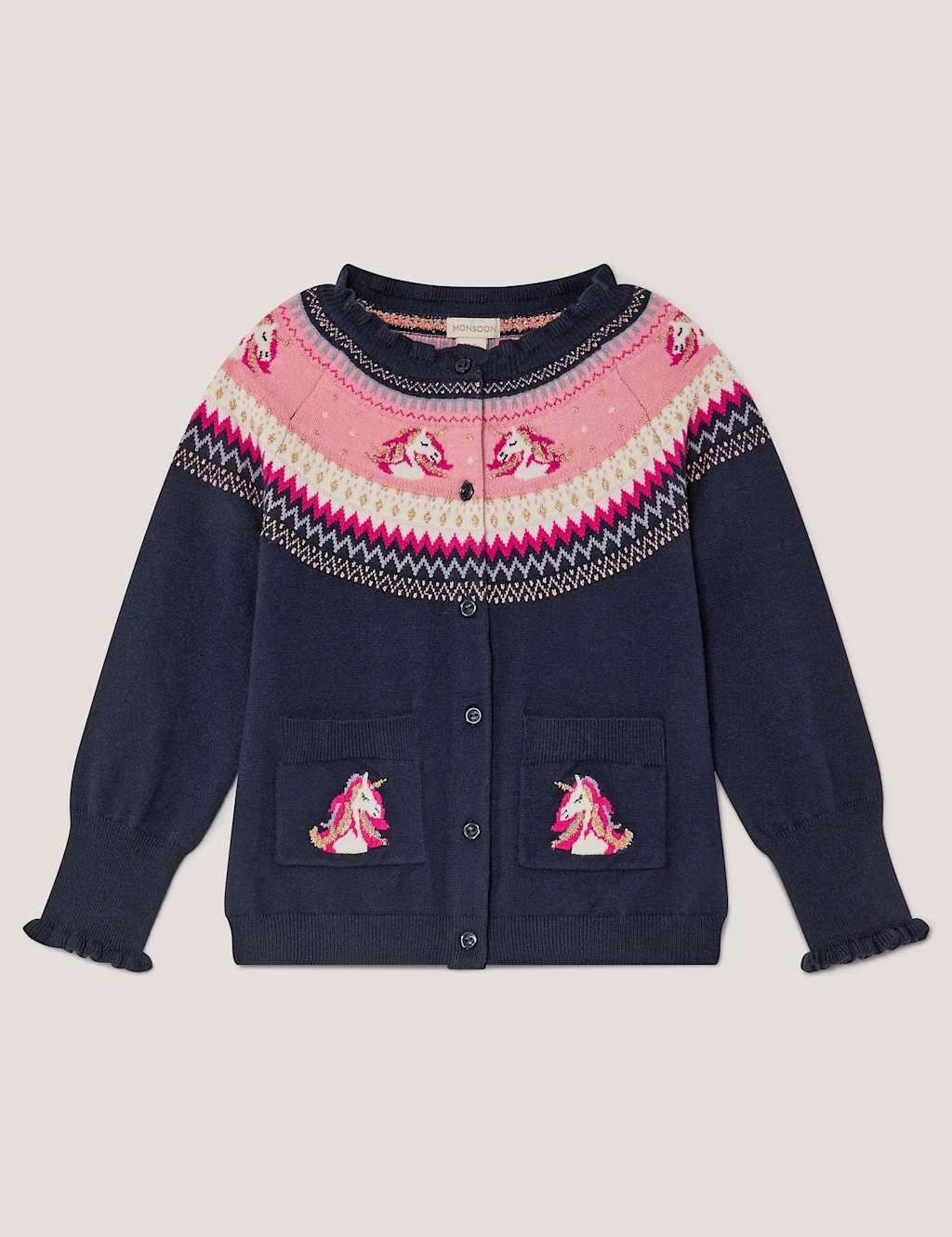 Monsoon Unicorn Fair Isle Cardigan (3-13 Yrs) Navy