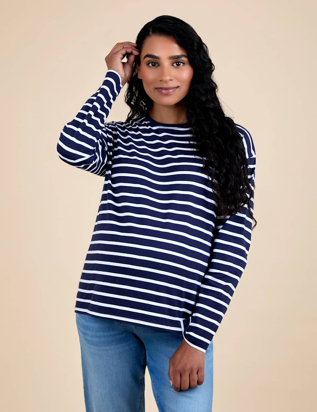 JoJo Maman Bb Maternity Pure Cotton Striped Top Navy Mix