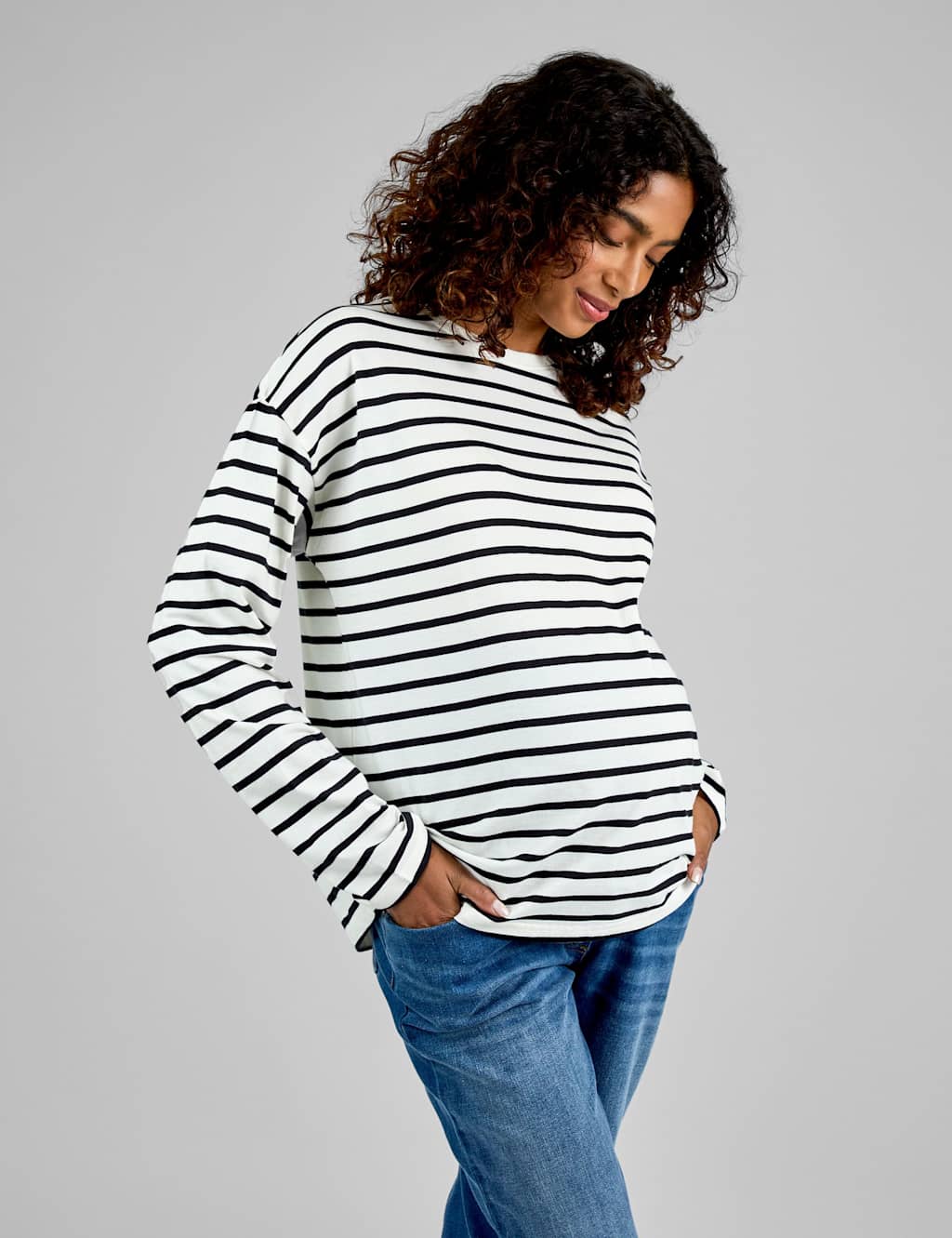 JoJo Maman Bb Maternity Pure Cotton Striped Top Black Mix