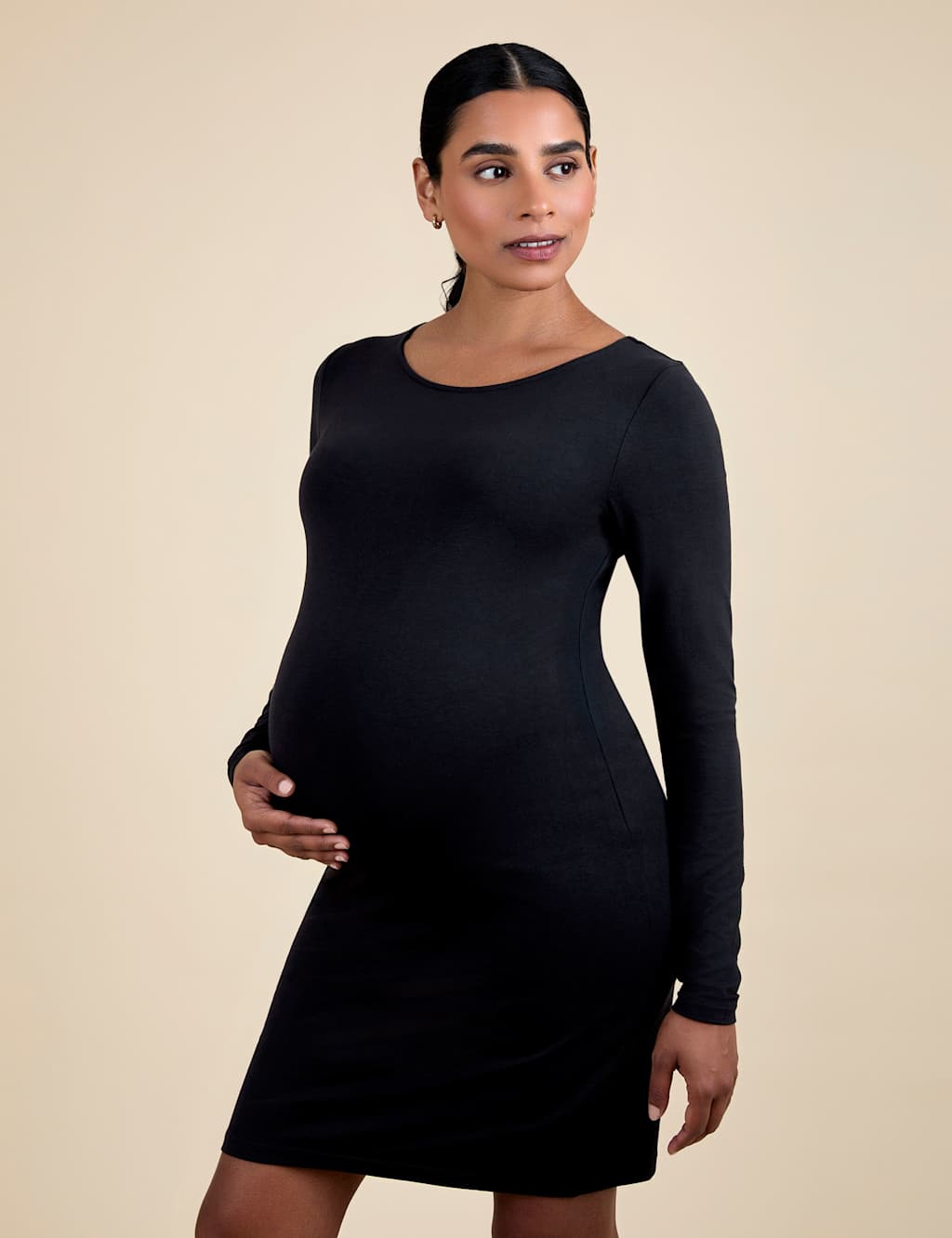 JoJo Maman Bb Maternity Round Neck Mini Bodycon Dress Black