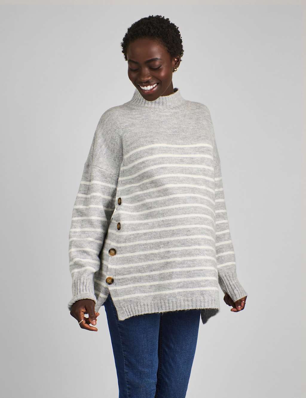 JoJo Maman Bb Maternity Striped Jumper Grey Marl