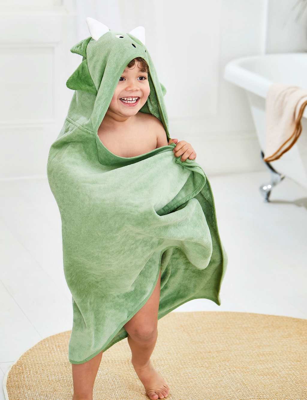 JoJo Maman Bb Pure Cotton Dinosaur Hooded Towel Green