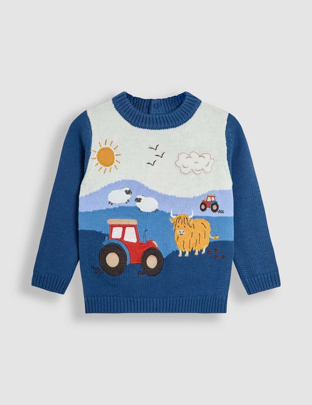 Jojo Maman Bébé Boys Pure Cotton Tractor Scene Jumper - 3-4 Y - Indigo, Indigo