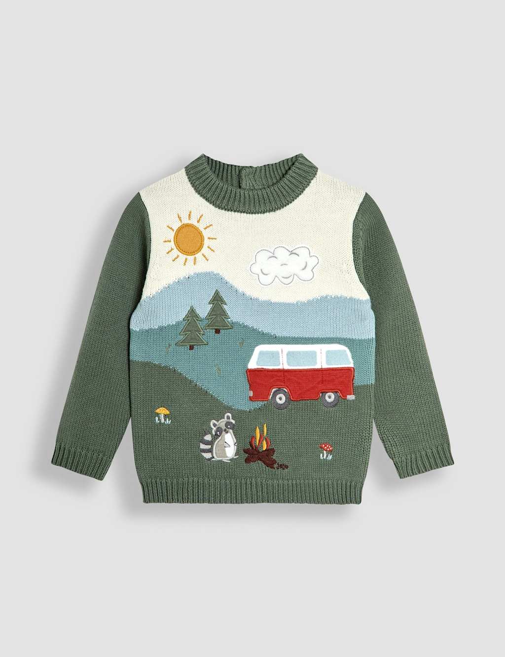 Jojo Maman Bébé Boys Pure Cotton Woodland Scene Jumper (6Mths - 7 Yrs) - 2-3 Y - Green, Green
