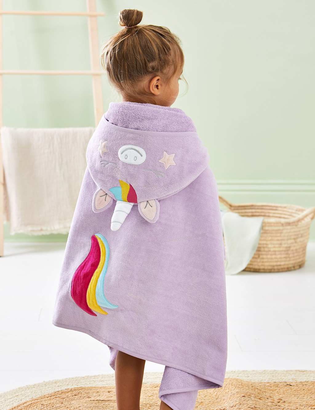 JoJo Maman Bb Pure Cotton Unicorn Large Hooded Towel Lilac