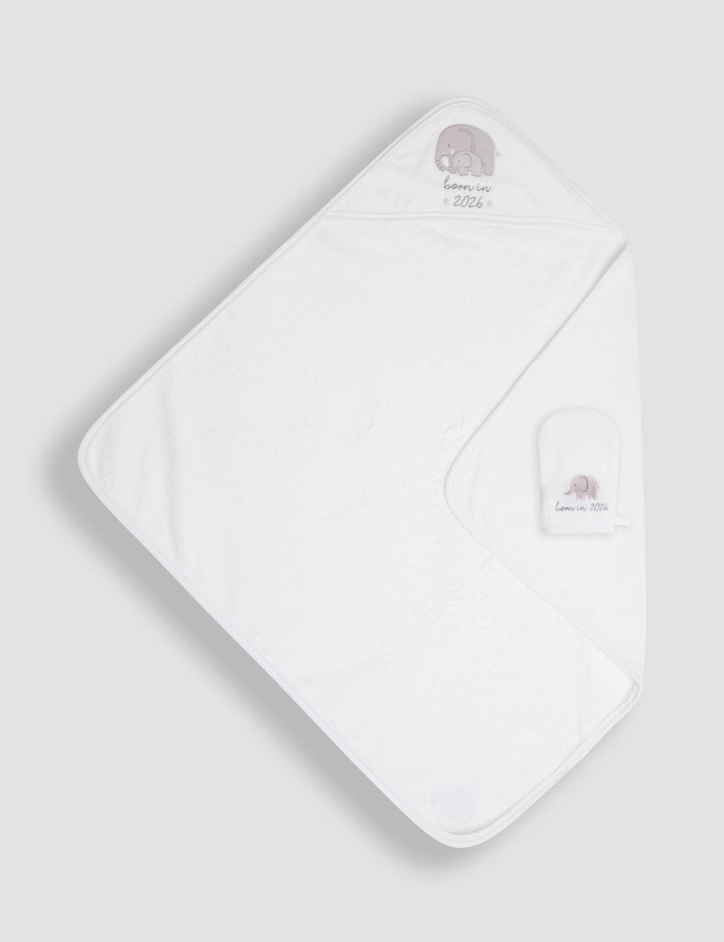 JoJo Maman Bb Pure Cotton 'Born in 2026' Hooded Towel Set White