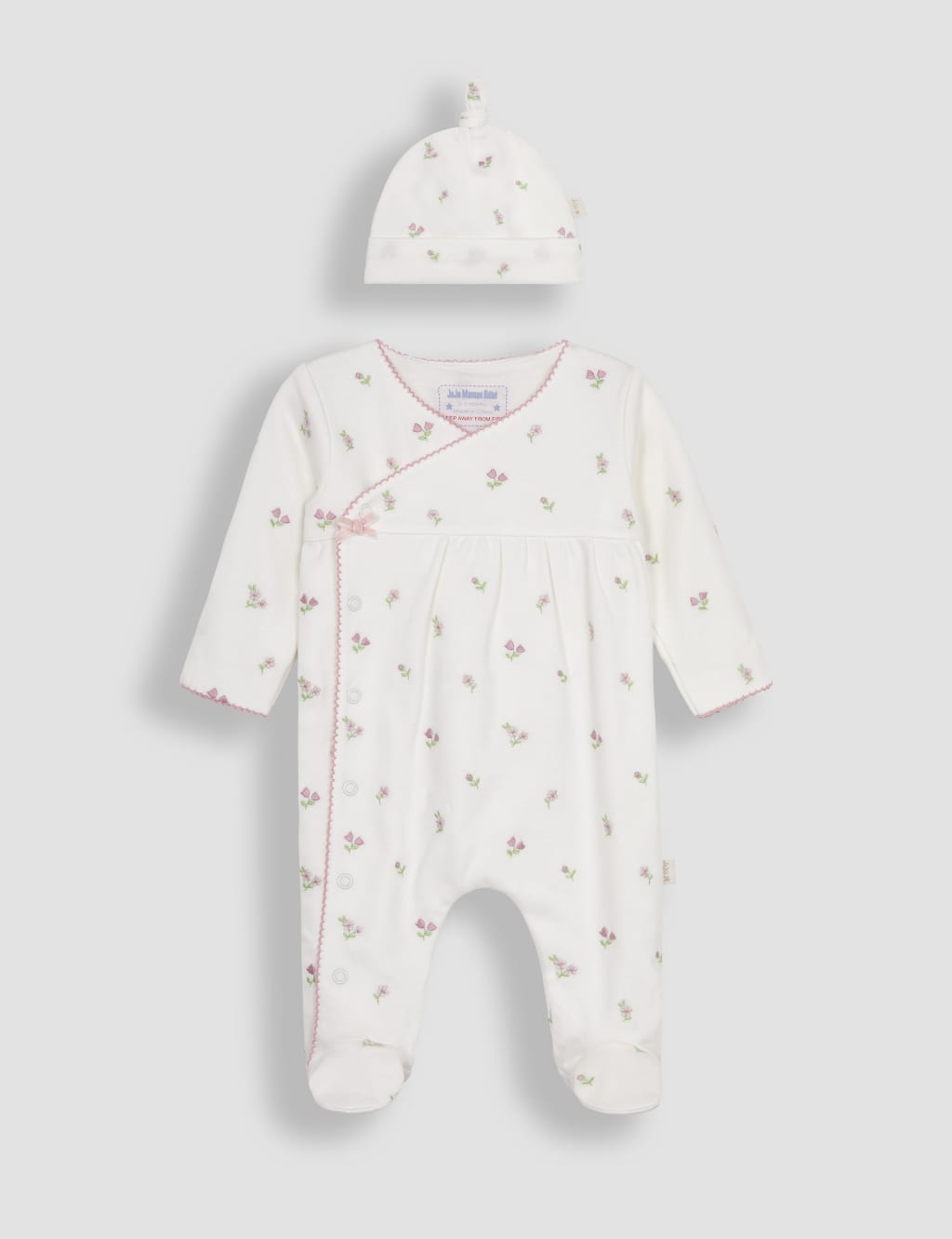 2pc Pure Cotton Floral Sleepsuit & Hat Set (0-9 Mths)