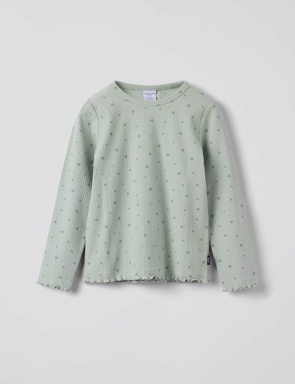 Polarn O. Pyret Cotton Rich Heart Print Ribbed Top (1-10 Yrs) Green Mix