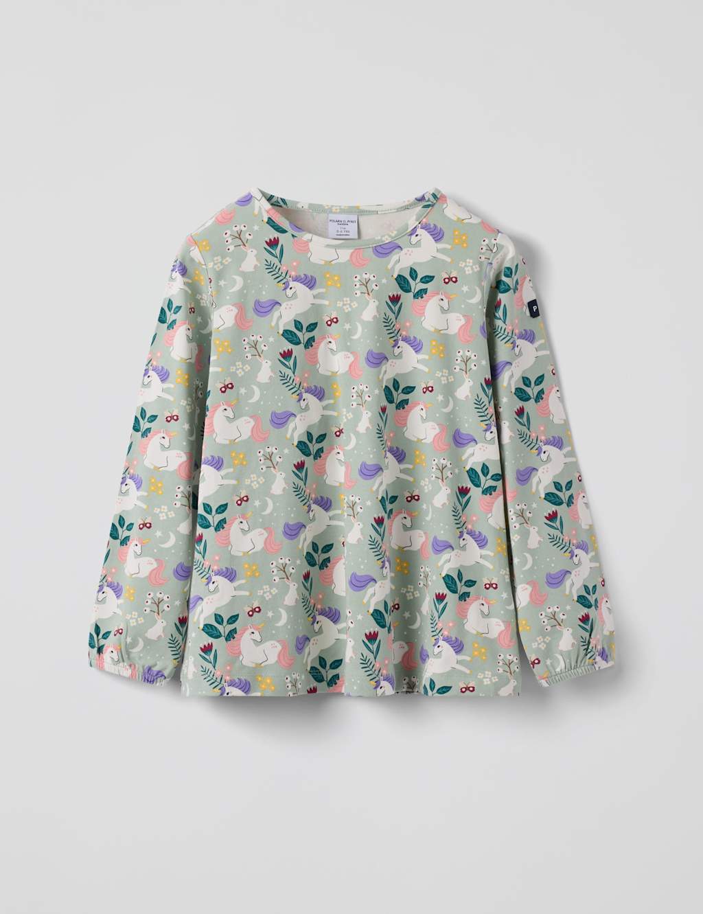 Polarn O. Pyret Cotton Rich Unicorn Print Top (1-10 Yrs) Green Mix
