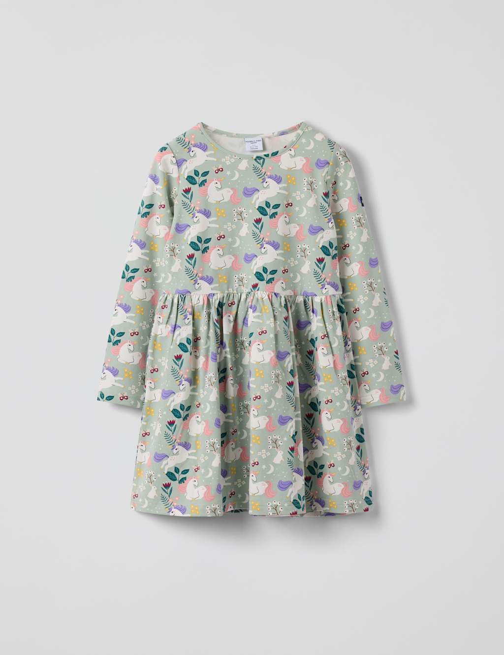 Polarn O. Pyret Cotton Rich Unicorn Print Dress (1-10 Yrs) Blue Mix