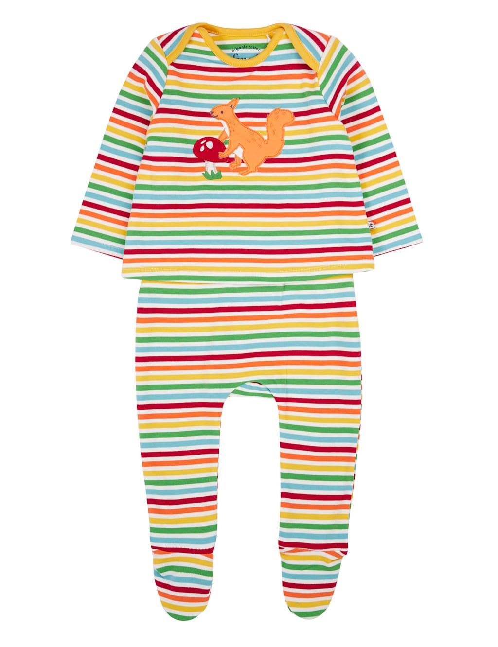 Frugi Pure Cotton Striped Squirrel Sleepsuit (0-18 Mths) Blue Mix