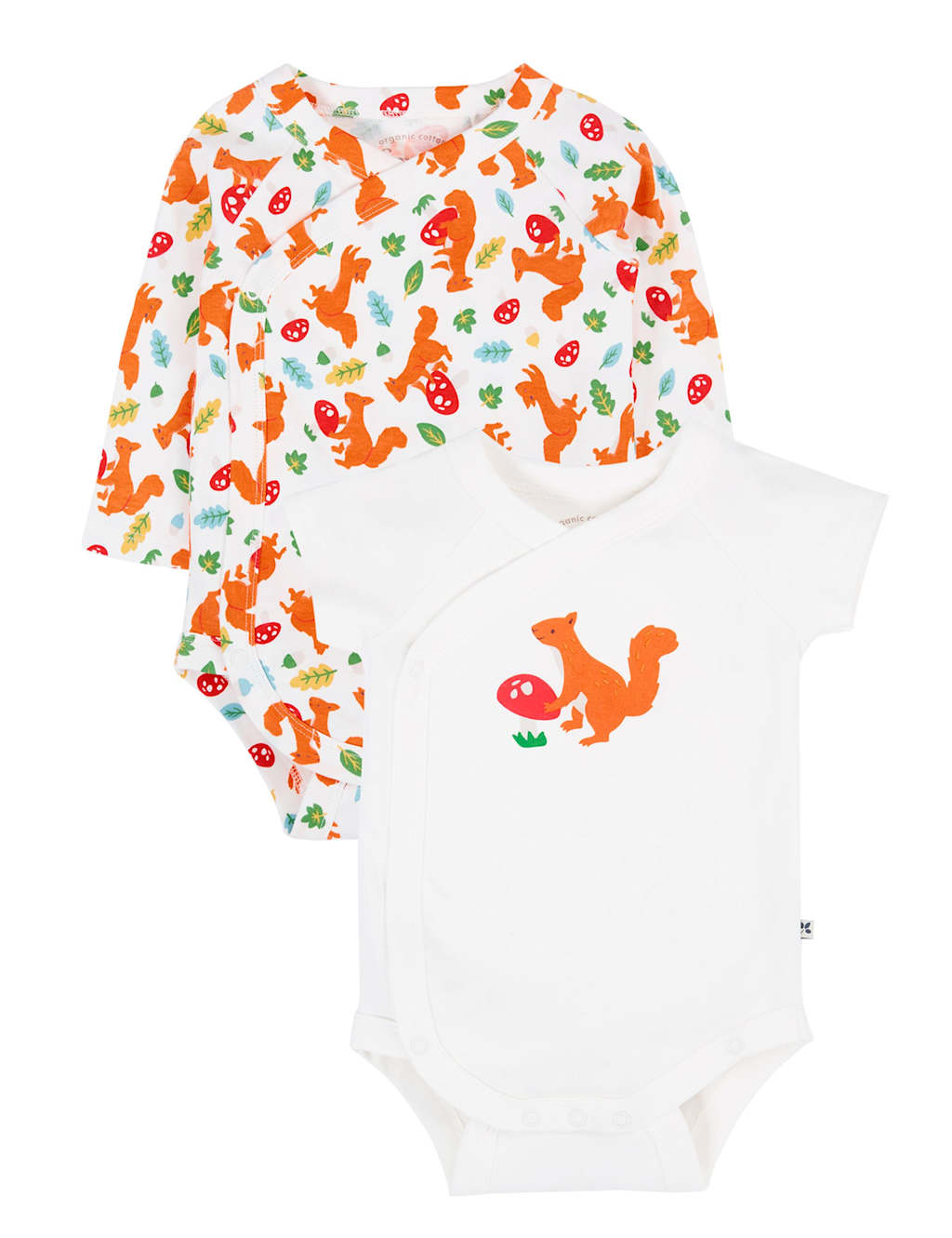 Frugi 2 Pack Pure Cotton Squirrel Bodysuits (0-24 Mths) White