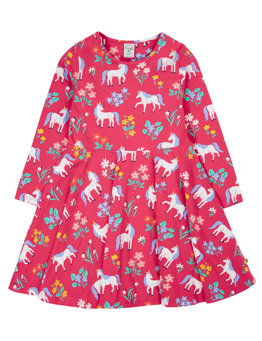 Frugi Cotton Rich Unicorn Dress (2-10 Yrs) Pink