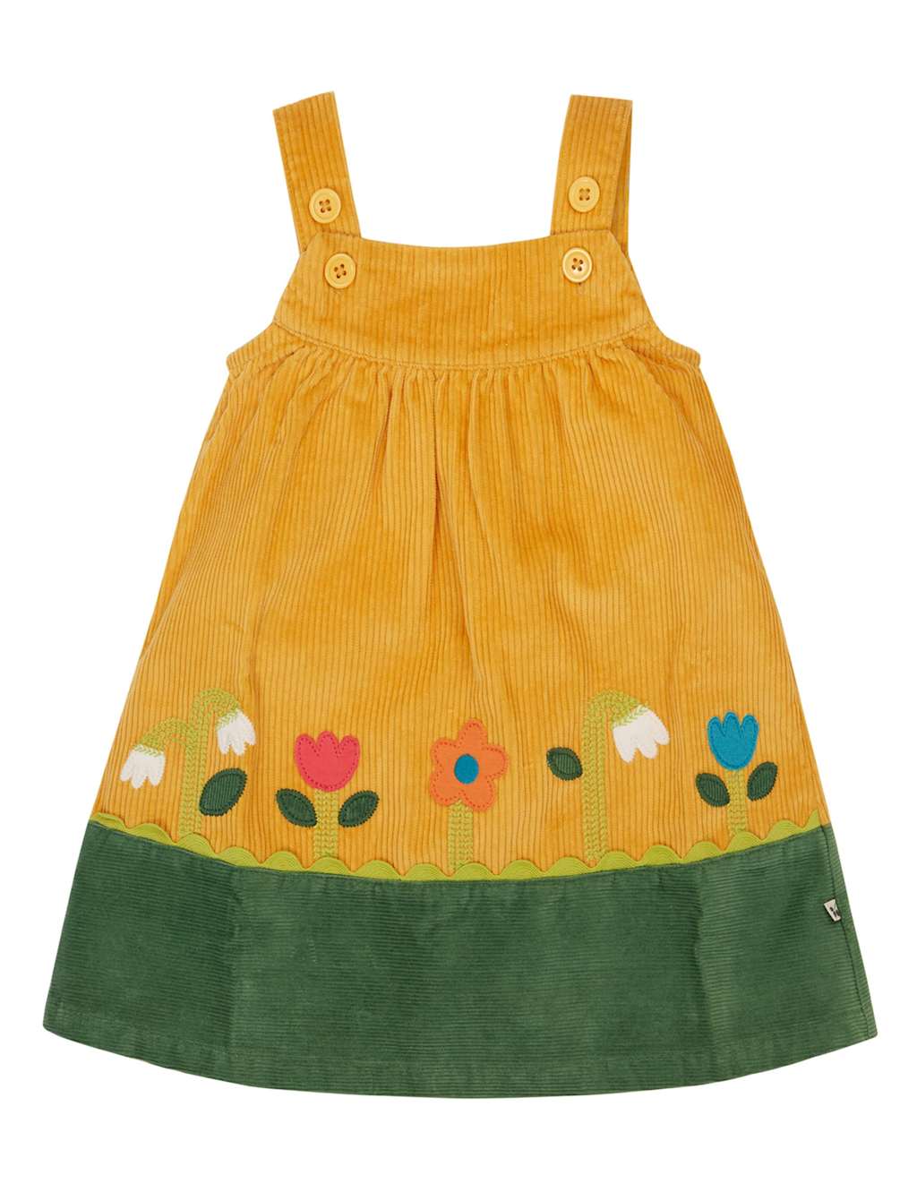 Frugi Pure Cotton Cord Embroidered Dress (0-5 Yrs) Yellow