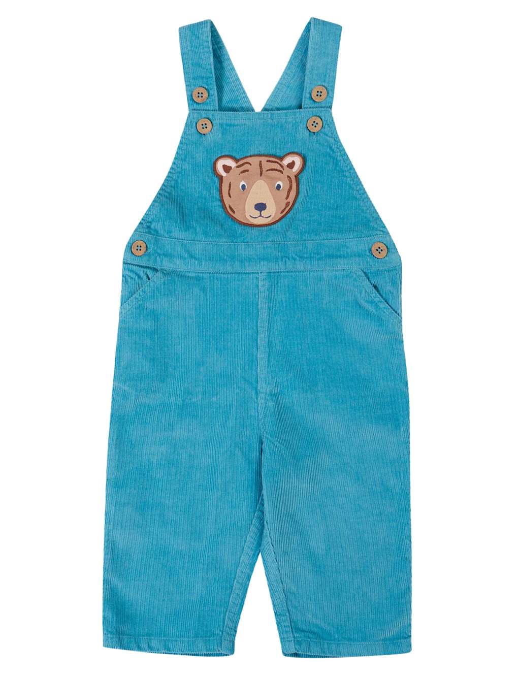 Frugi Cord Bear Applique Dungarees (0-4 Yrs) Blue