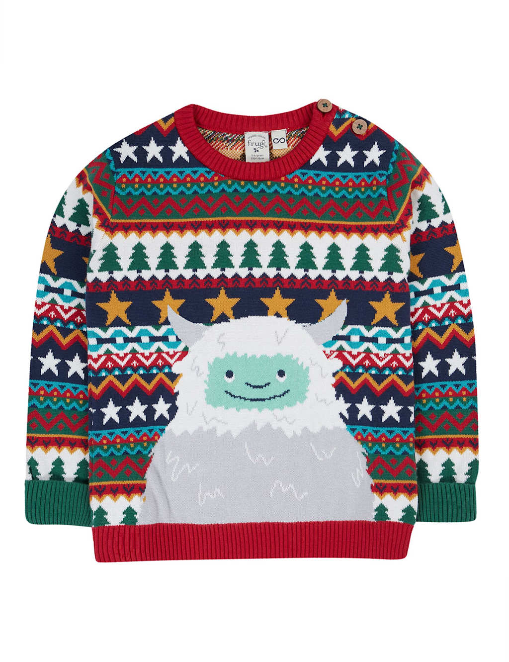 Frugi Pure Cotton Fair Isle Yeti Knitted Jumper (2-10 Yrs) Blue Mix