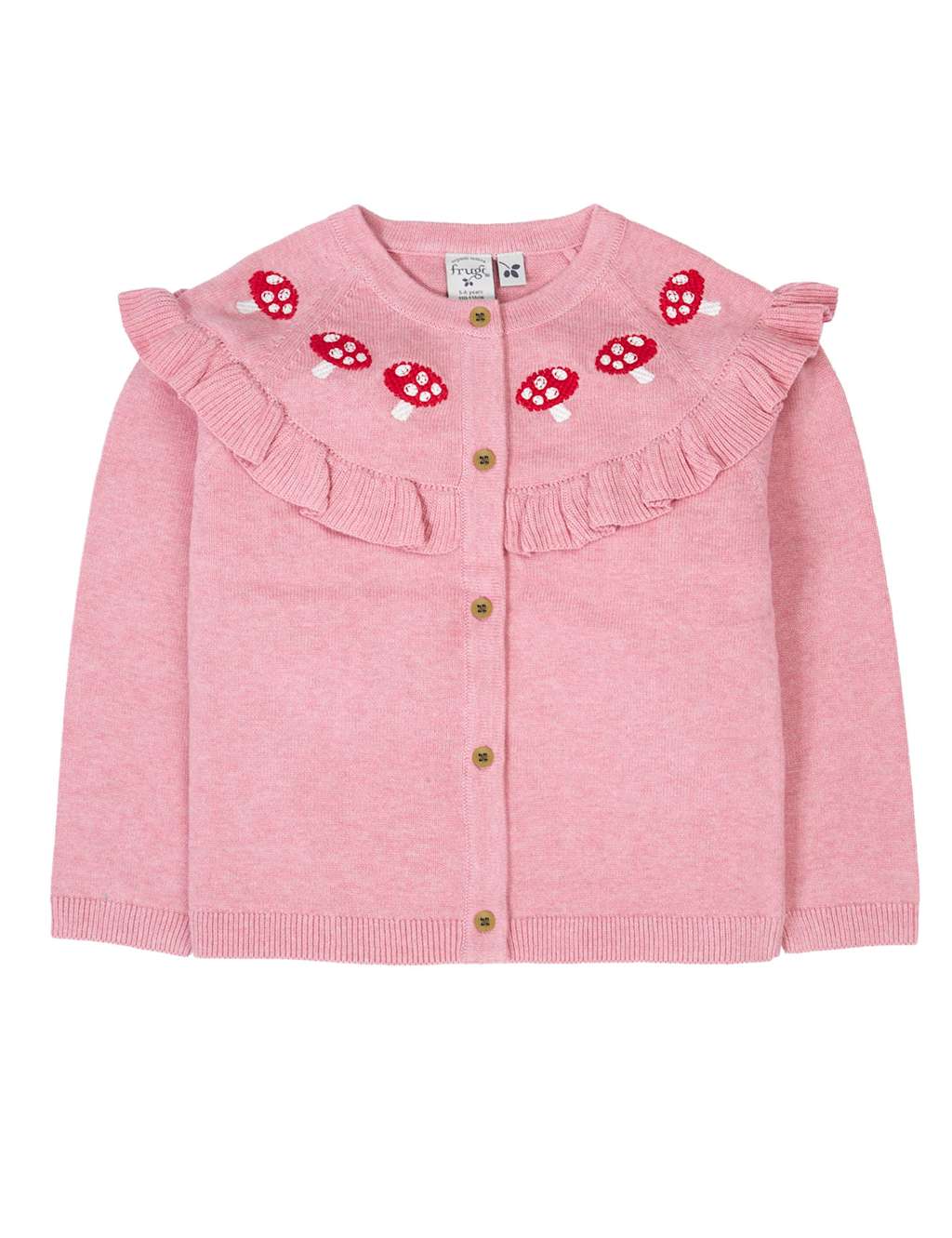 Frugi Pure Cotton Ruffle Embroidered Cardigan (2-10 Yrs) Pink