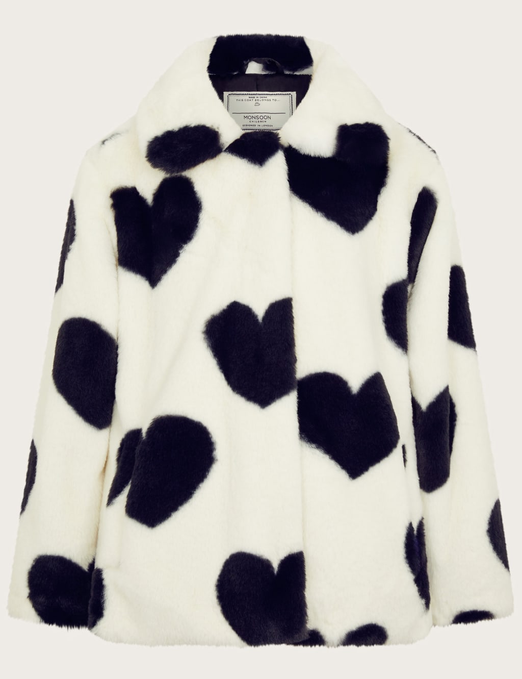Monsoon Girls Heart Print Faux Fur Coat (3-15 Yrs) - 7-8 Y - White Mix, White Mix