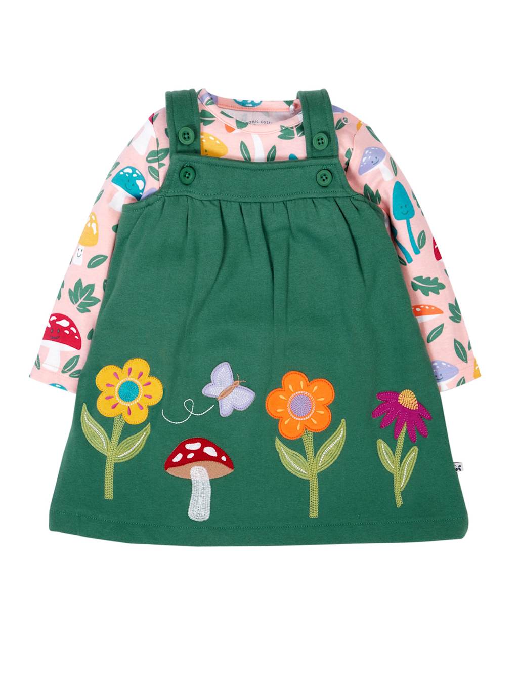 Frugi 2pc Floral & Toadstool Outfit (0-5 Yrs) Green