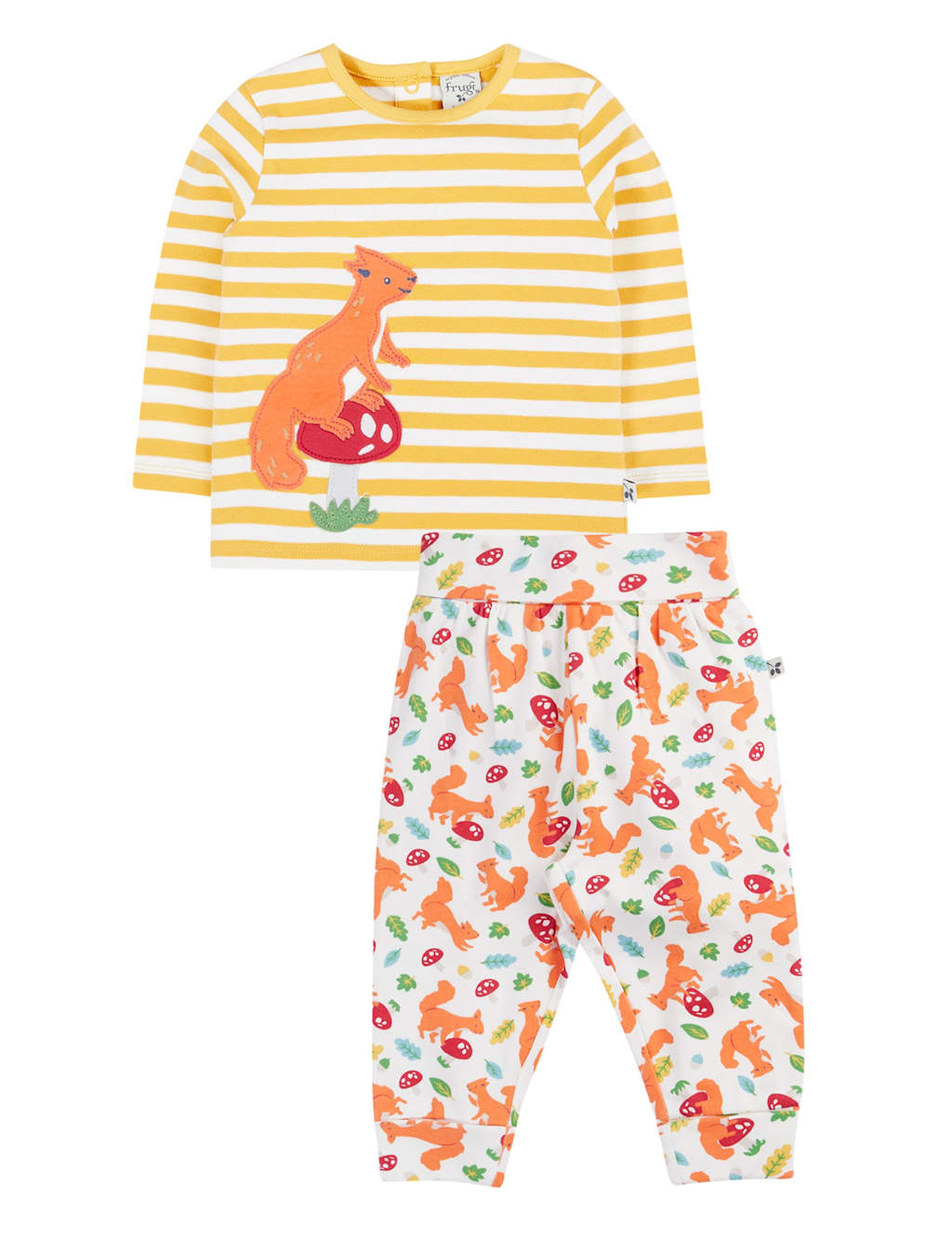 Frugi 2pc Pure Cotton Striped Squirrel Outfit (0-3 Yrs) Yellow
