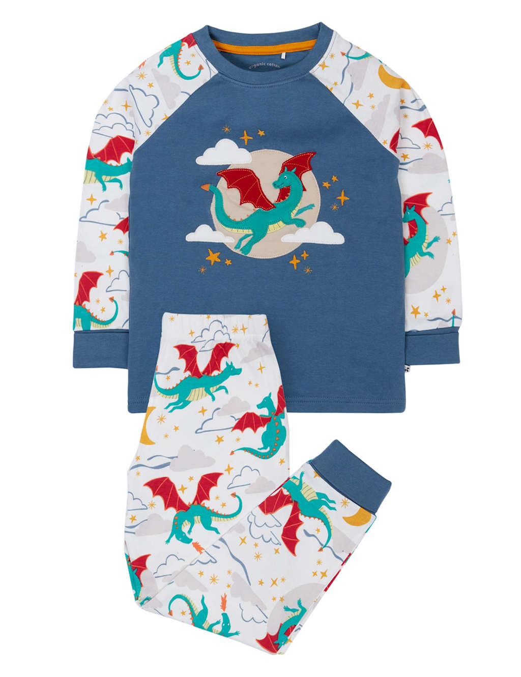 Frugi Pure Cotton Dragon Pyjamas (2-10 Yrs) White