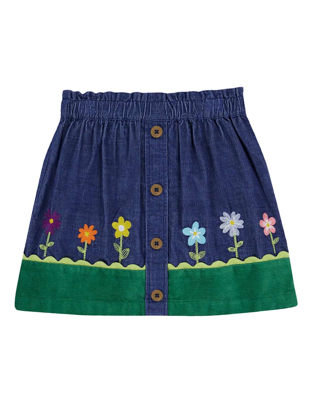 Frugi Pure Cotton Cord Embroidered Skirt (2-12 Yrs) Navy