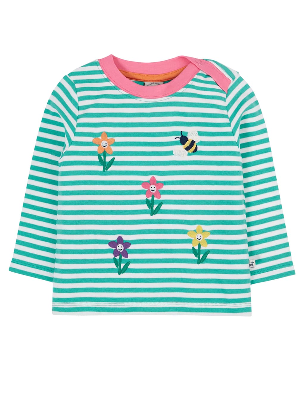 Frugi Pure Cotton Striped Embroidered Top (0-5 Yrs) Green