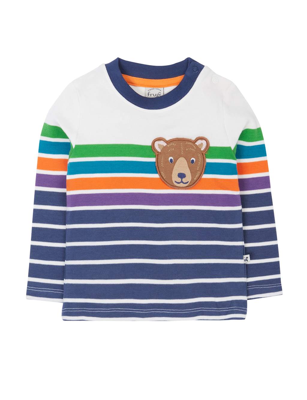 Frugi Pure Cotton Striped Bear Applique Top (0-5 Yrs) Blue Mix