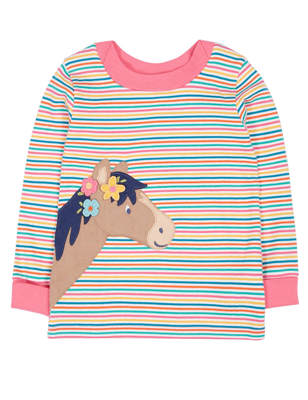 Frugi Pure Cotton Striped Pony Applique Top (0-5 Yrs) Blue Mix