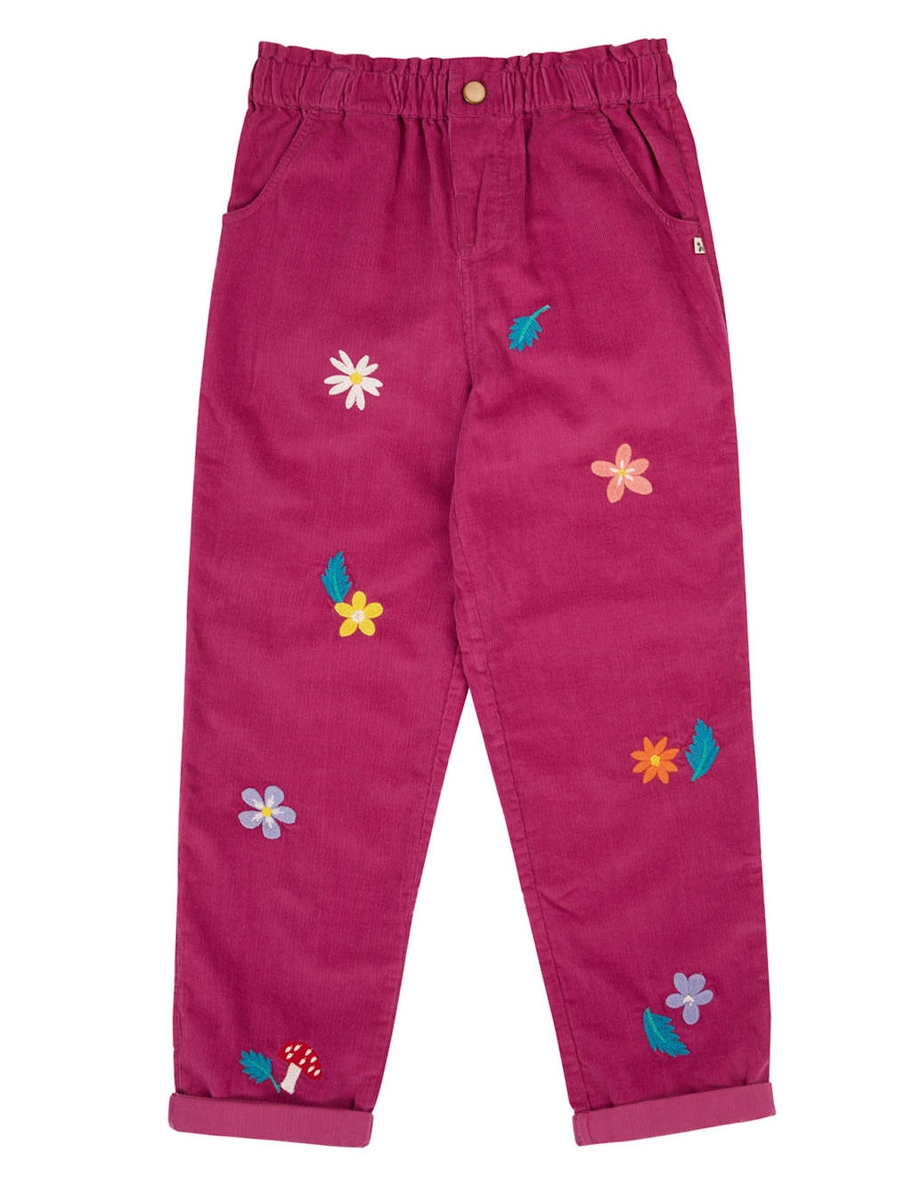 Frugi Pure Cotton Embroidered Trousers (2-12 Yrs) Purple