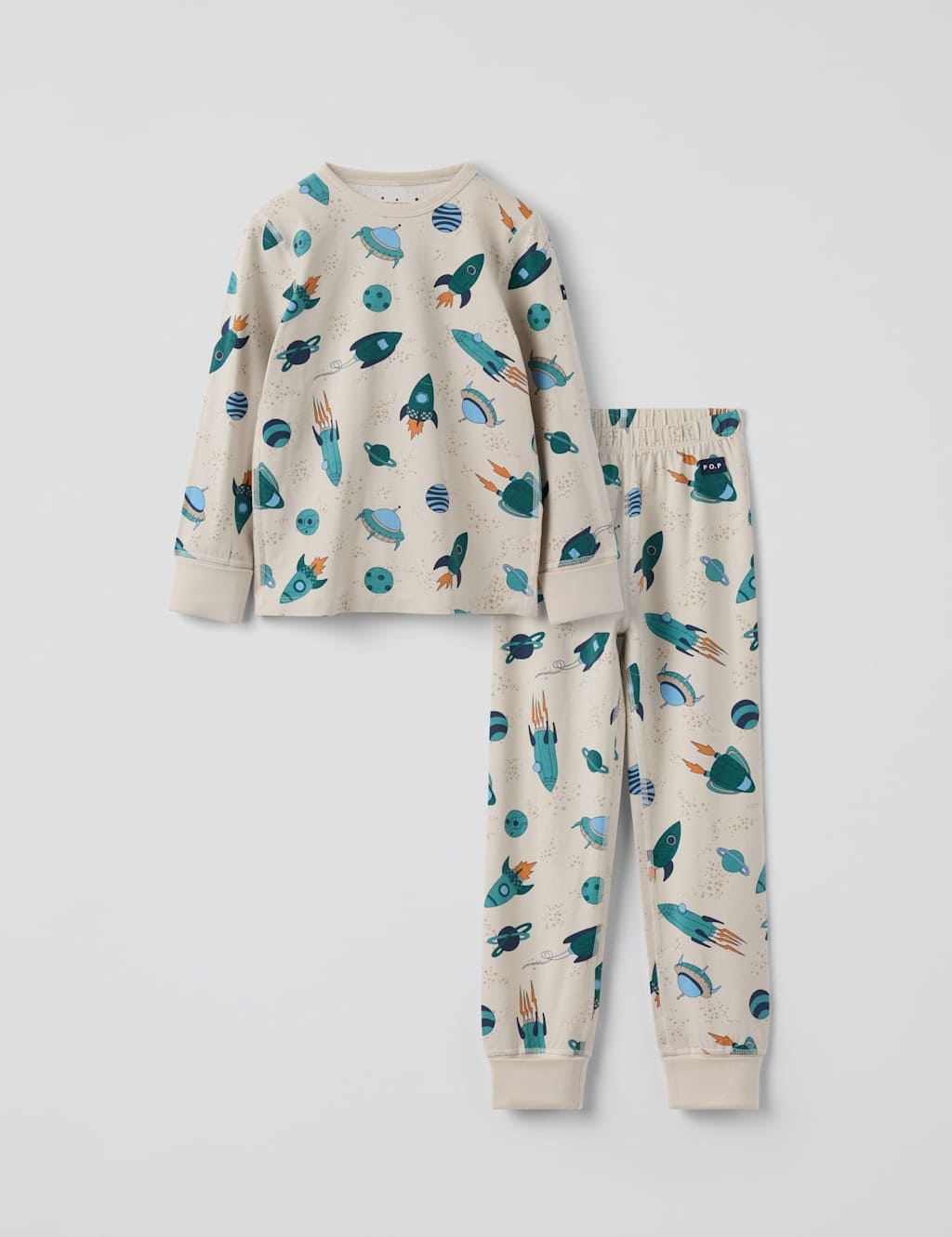 Polarn O. Pyret Cotton Rich Space Pyjamas (1-10 Yrs) Natural Mix