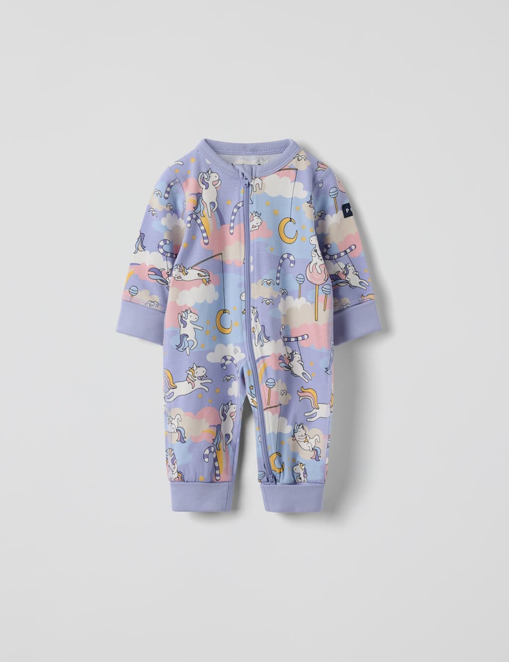 Polarn O. Pyret Cotton Rich Unicorn Sleepsuit (0-4 Yrs) Purple Mix