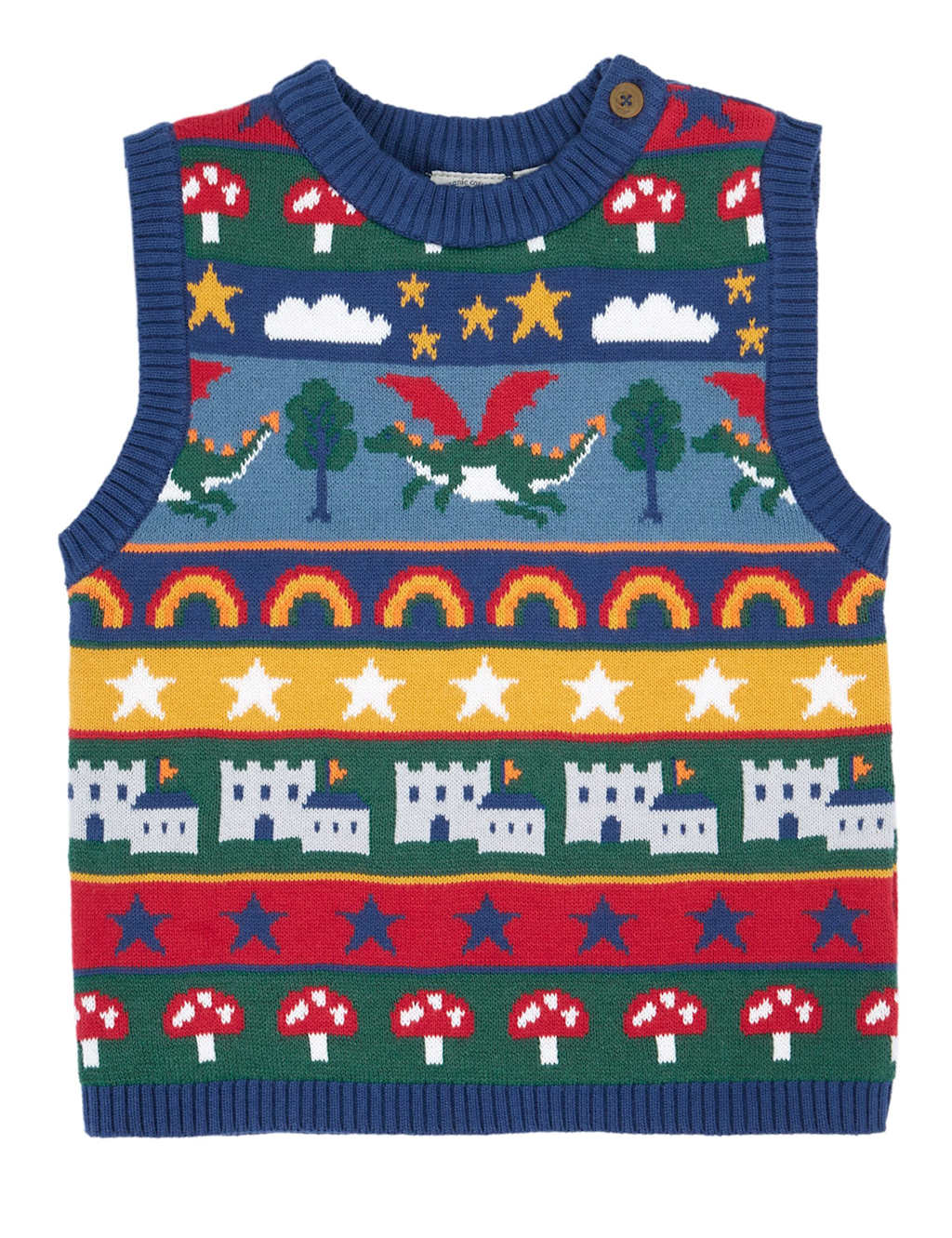 Frugi Pure Cotton Patterned Knitted Vest (0-5 Yrs) Blue Mix