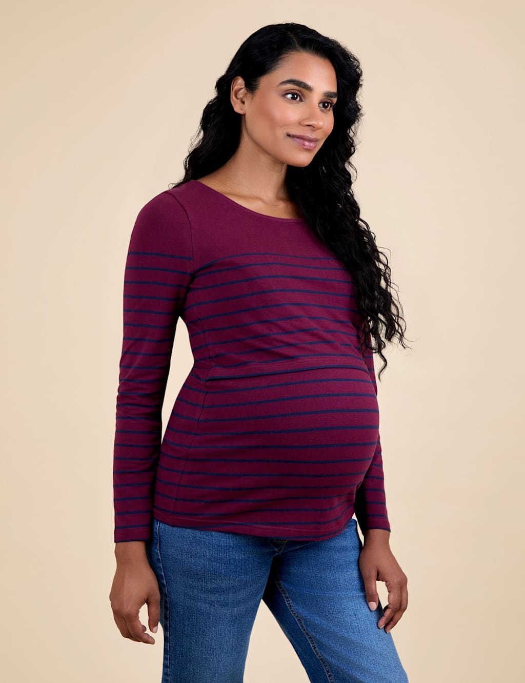 JoJo Maman Bb Maternity Cotton Rich Striped Nursing Top Purple Mix