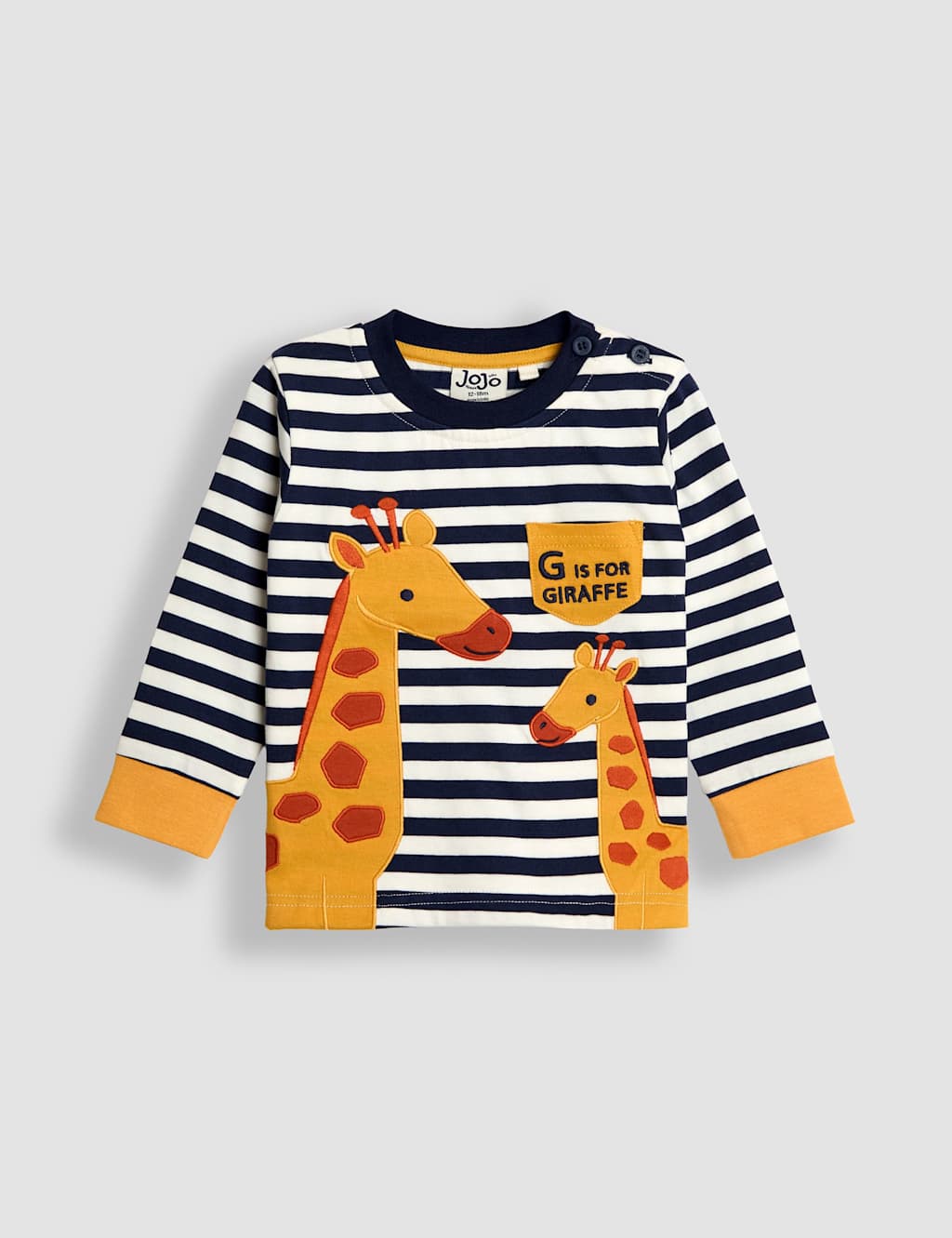 JoJo Maman Bb Pure Cotton Striped Giraffe Applique Top (0-7 Yrs) Navy Mix