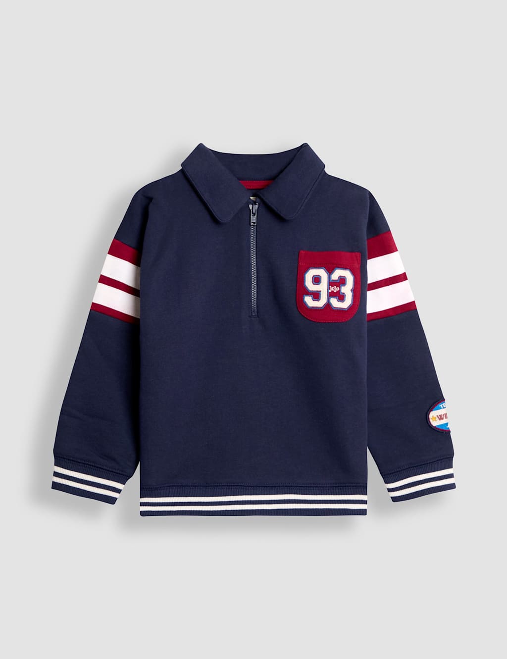 JoJo Maman Bb Cotton Rich Varsity Half Zip Sweatshirt (6 Mths-9 Yrs) Navy Mix