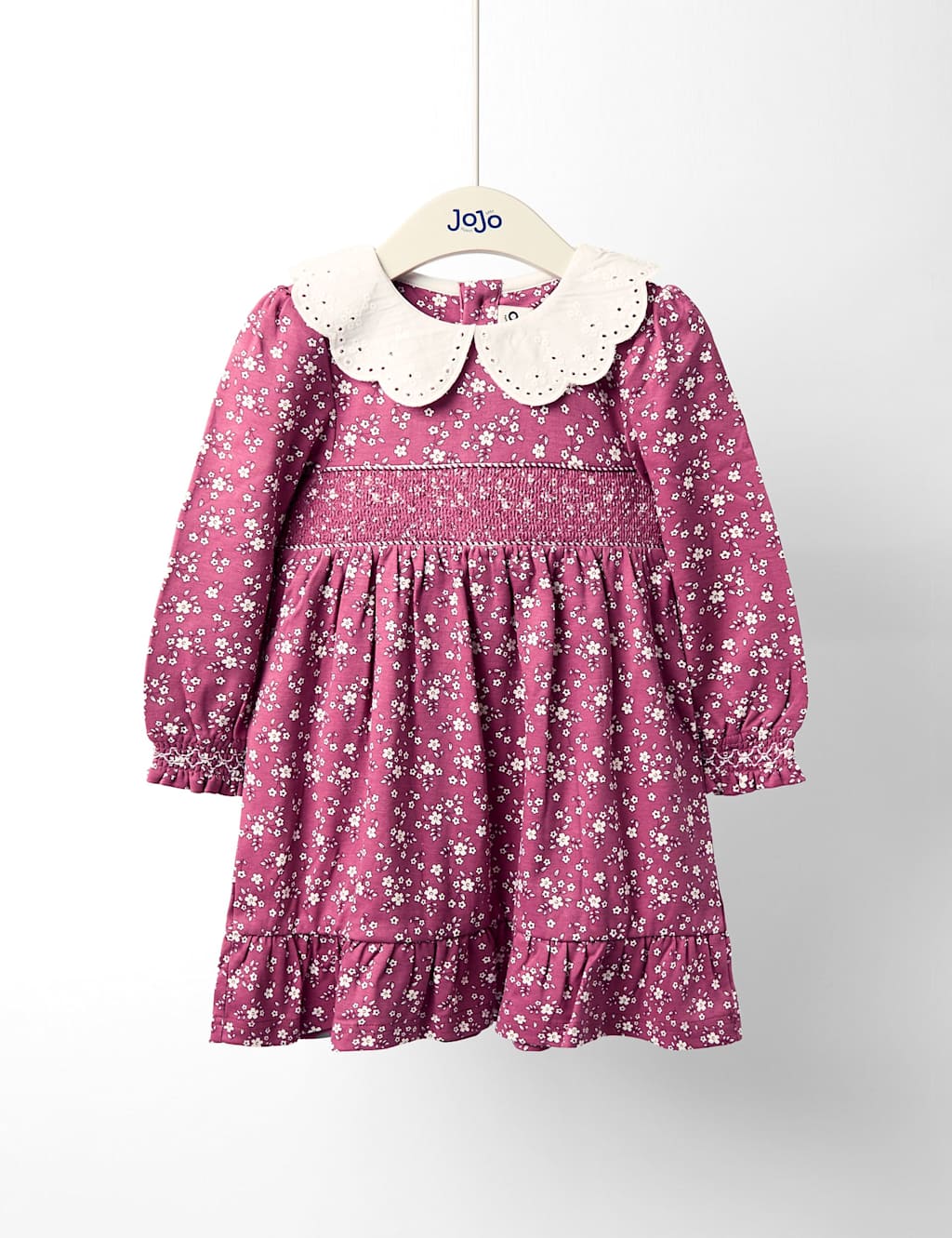 JoJo Maman Bb Pure Cotton Floral Broderie Smocked Dress (6 Mths - 7 Yrs) Pink Mix