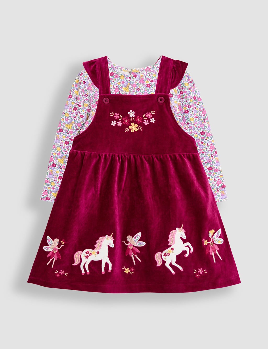 JoJo Maman Bb 2pc Cotton Rich Unicorn Pinafore Outfit (12 Mths - 6 Yrs) Multi