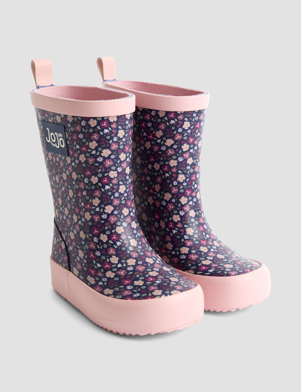 JoJo Maman Bb Kids' Floral Wellies (4-10 Small) Navy Mix