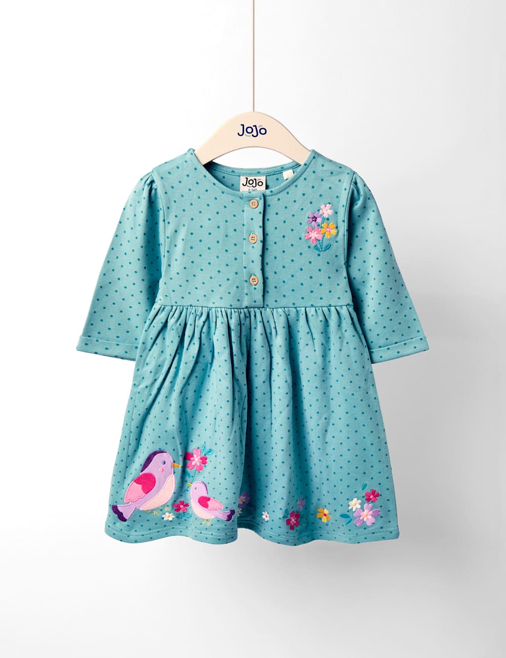 JoJo Maman Bb Pure Cotton Bird Appliqu Dress (6 Mths - 7 Yrs) Green Mix