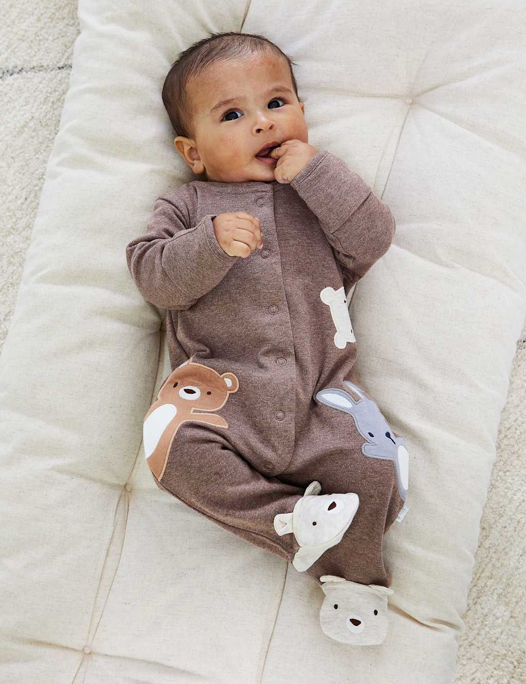 JoJo Maman Bb Pure Cotton Woodland Friends Sleepsuit (0-18 Mths) Brown Mix