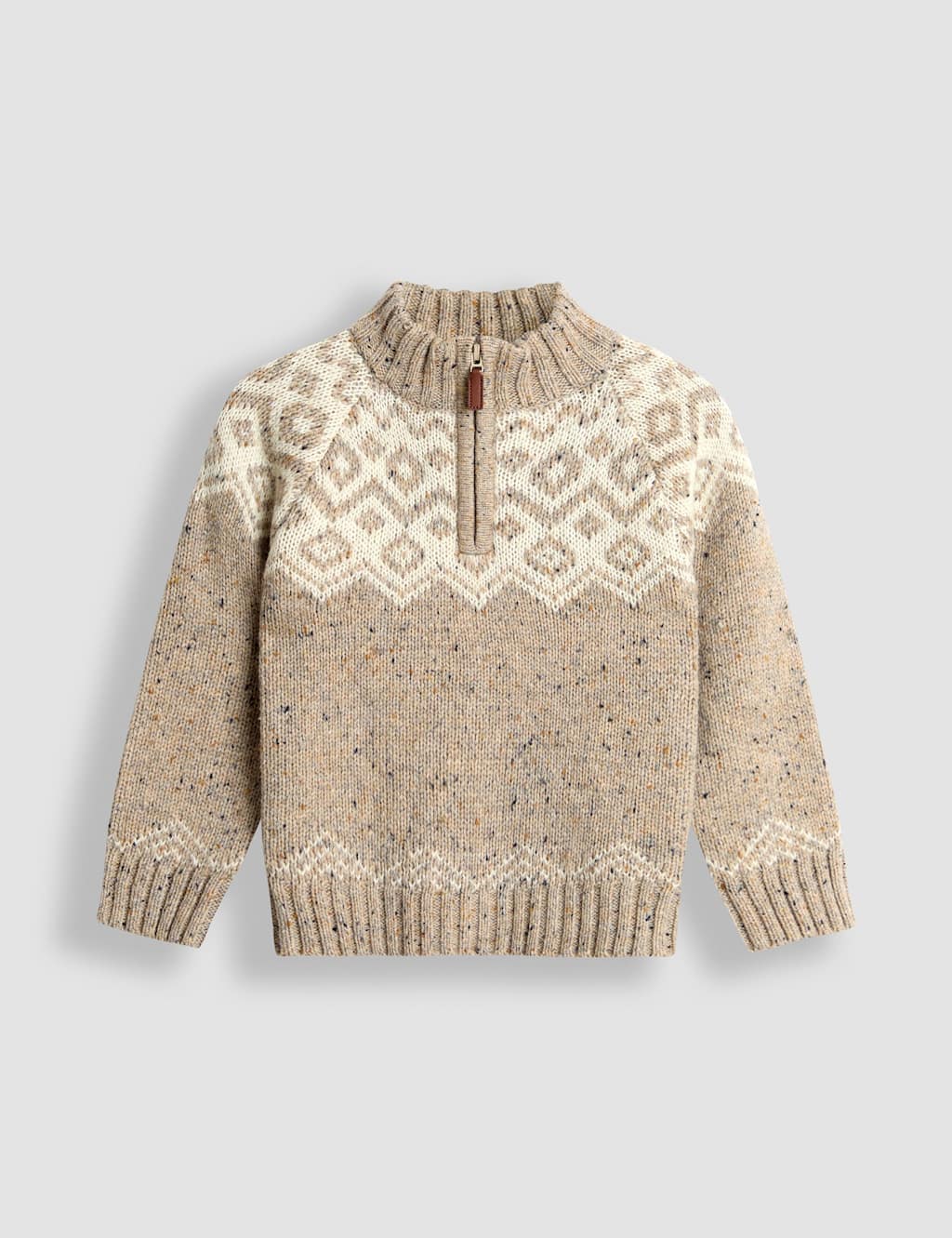 JoJo Maman Bb Fair Isle Half Zip Knit Jumper (1-7 Yrs) Natural Mix
