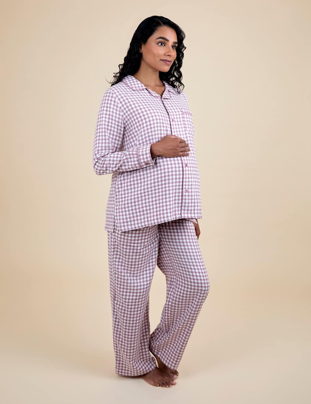 JoJo Maman Bb Maternity Pure Cotton Gingham Pyjama Set Pink Mix