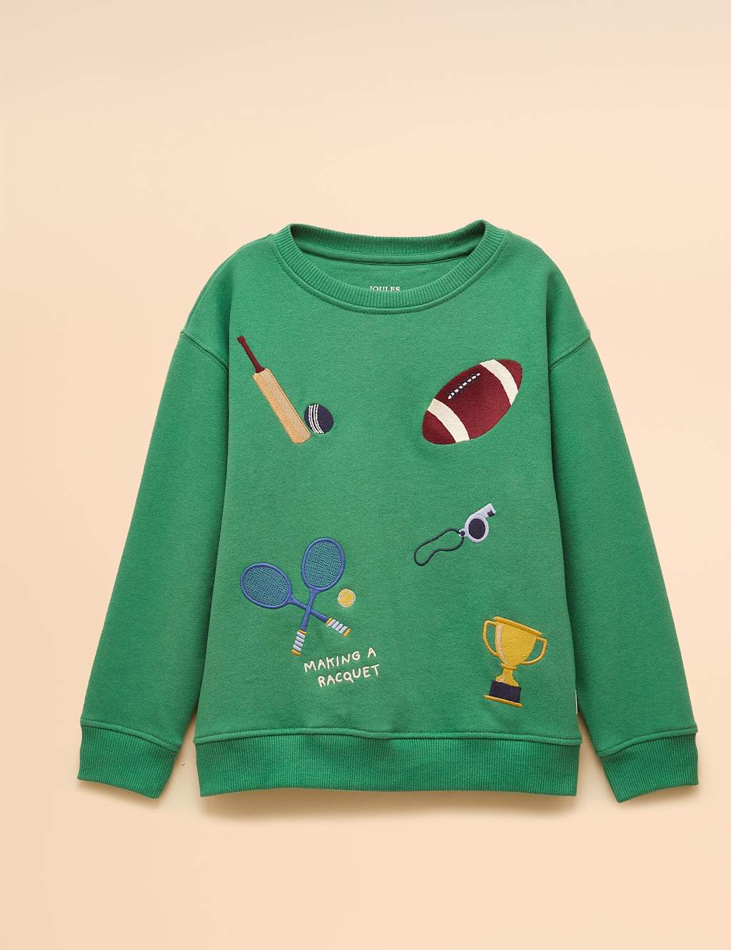 Joules Cotton Rich Sports Embroidered Sweatshirt (1-12 Yrs) Green Mix