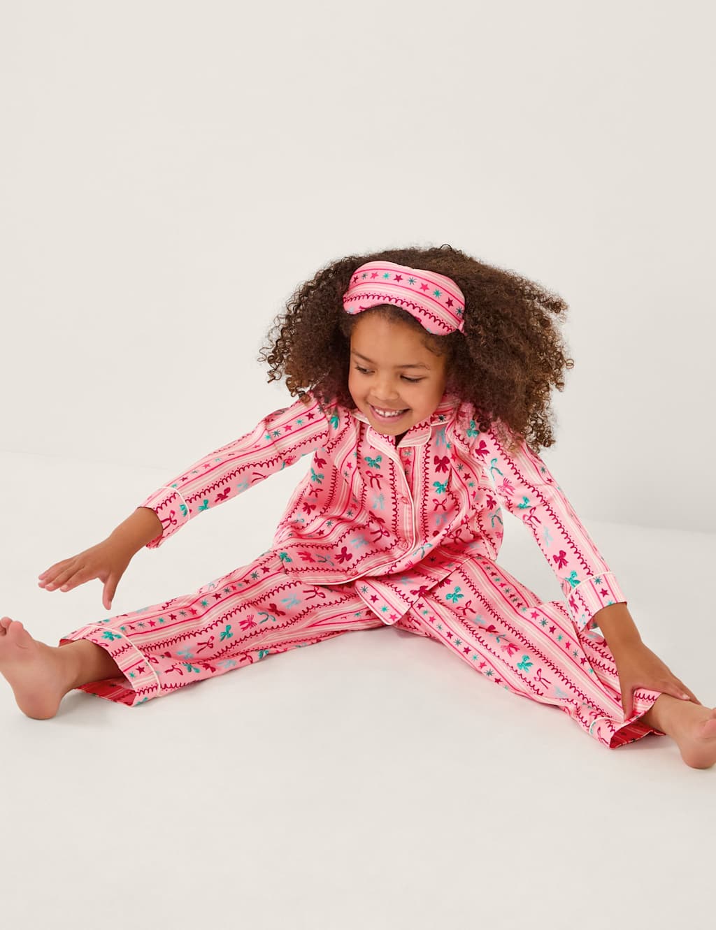 Monsoon 2pc Bow Print Pyjamas and Sleep Mask Set (5-13 Yrs) Pink Mix