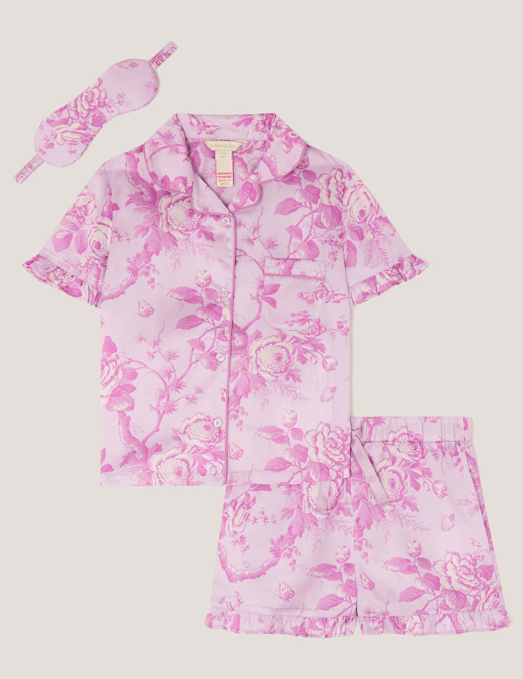 Monsoon 3pc Floral Pyjamas and Sleep Mask Set (5-12 Yrs) Lilac