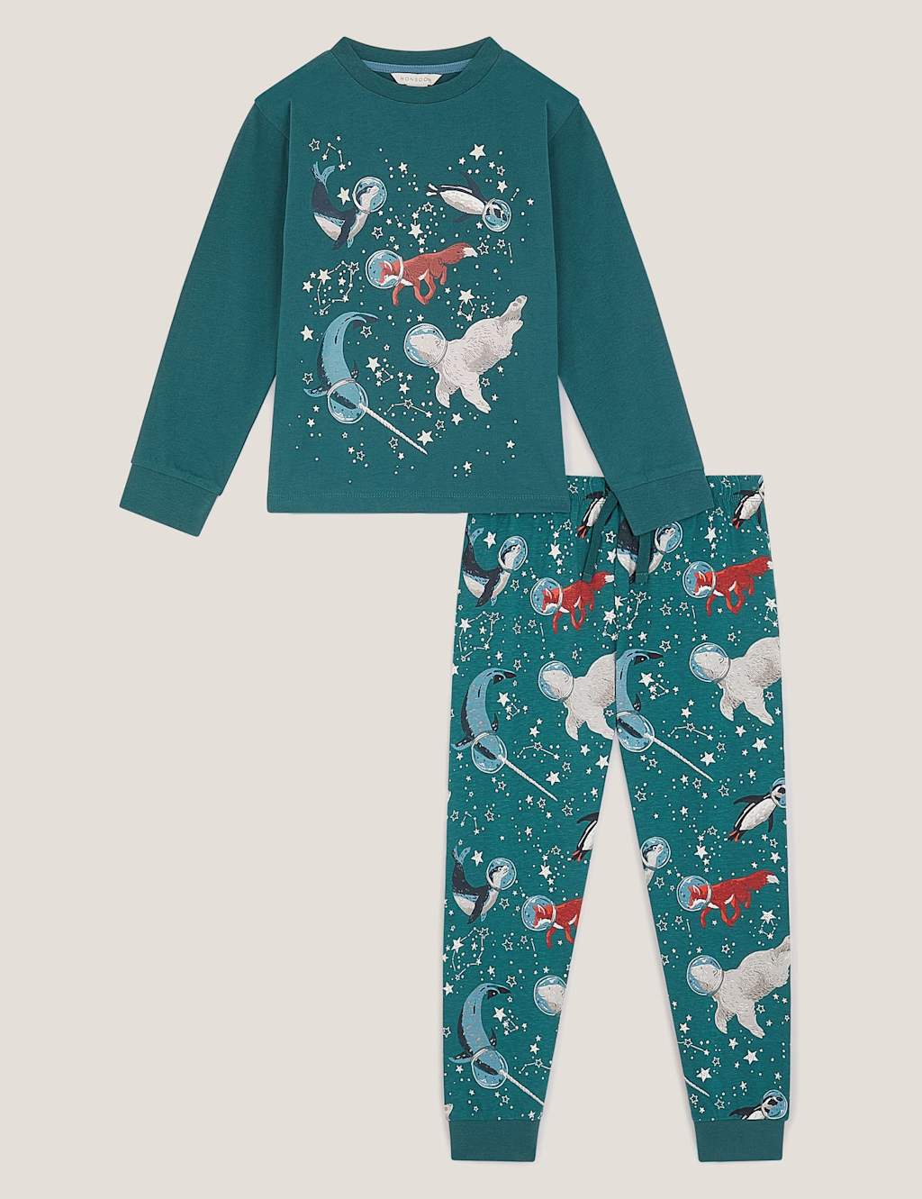 Monsoon Pure Cotton Patterned Pyjama Set (2-10 Yrs) Green Mix