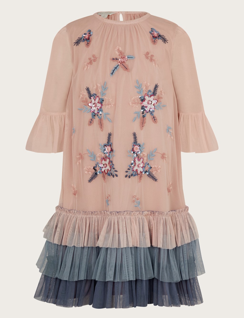Monsoon Girls Floral Embellished Mesh Occasion Dress (3-15 Yrs) - 9y - Pink Mix, Pink Mix