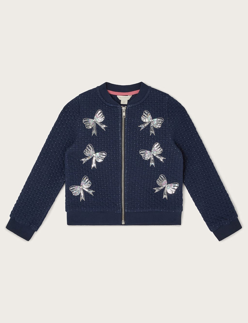 Cotton Rich Sequin Bow Bomber Jacket (3-13 Yrs)