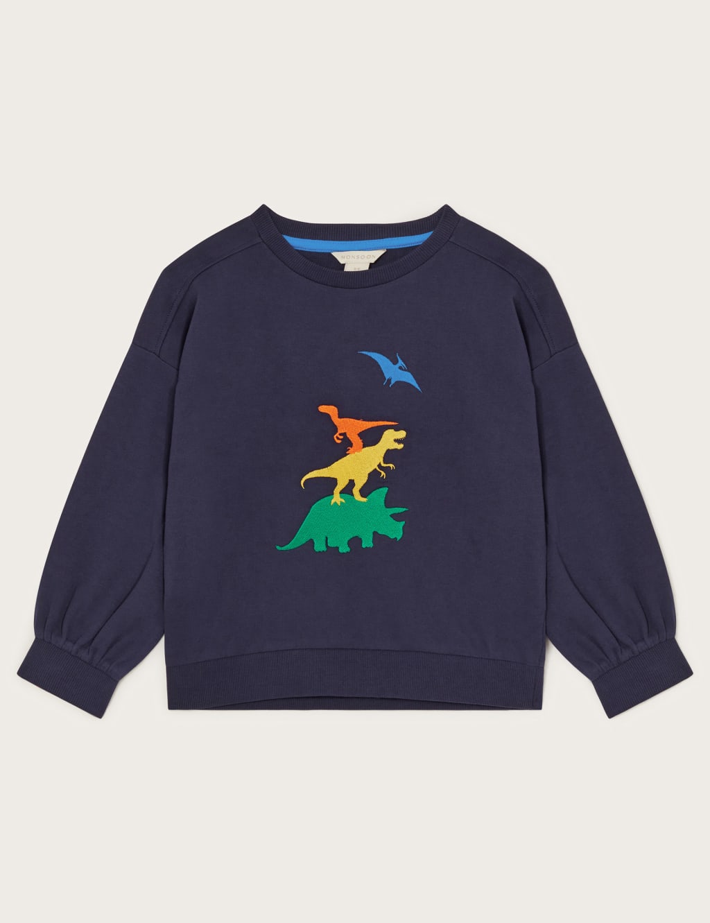 Monsoon Boys Pure Cotton Dinosaur Sweatshirt (2-13 Yrs) - 9-10Y - Navy, Navy